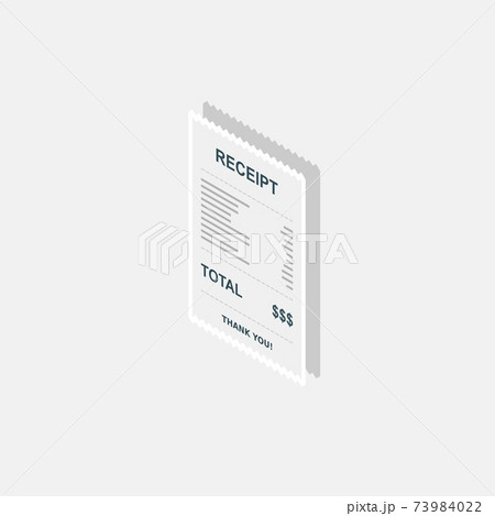 Receipt paper, bill check, invoice, cash receipt. White stroke and shadow design. Left view isometric icon. 73984022