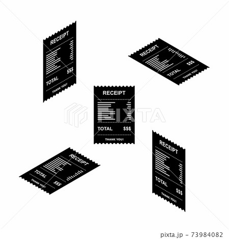 Receipt paper, bill check, invoice, cash receipt. White outline design. Isometric & Flat icon. 73984082
