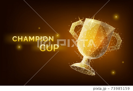 low poly trophy cup wireframe style. Concept of gold champion cup. Polygonal abstract isolated on black background. Vector illustration. 73985159