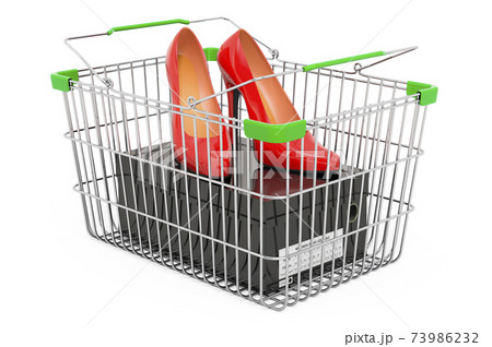 Shopping basket with high heel shoes. 3D rendering 73986232