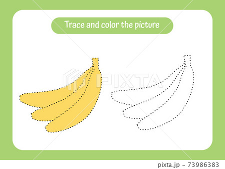 Banana. Trace and color the picture. Educational game for children. Handwriting and drawing practice. Fruit theme activity for toddlers, kids. Banana. Trace and color the picture. Educational game for children. Handwriting and drawing practice. Fruit theme activity for toddlers, kids. 73986383
