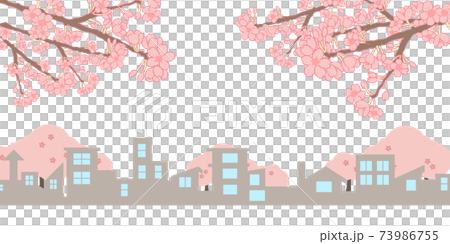 町並みシルエット　　桜の枝 73986755