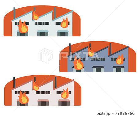 のこぎり屋根工場 煙突 火災のイラスト素材