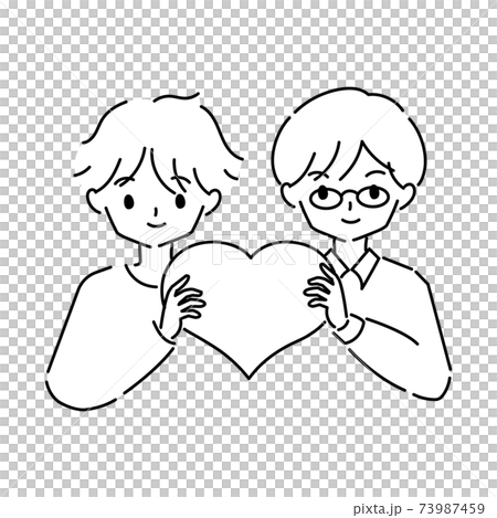 ハートを持っている二人の男性のイラストのイラスト素材