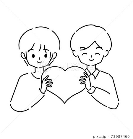 ハートを持っている二人の男性のイラストのイラスト素材