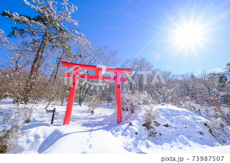 赤鳥居と太陽 赤鳥居と太陽 73987507