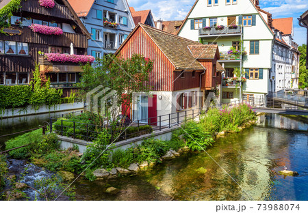 Ulm city, Germany. Nice view of beautiful old houses and canals. 73988074