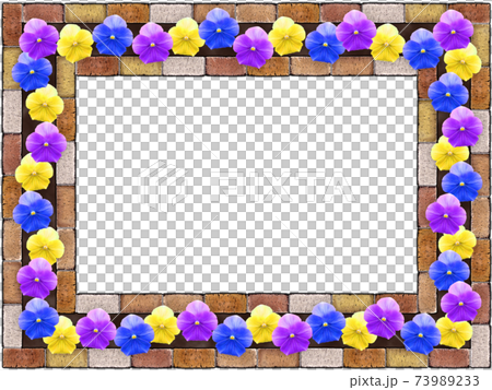 パンジーが満開の花壇フレーム　イラスト素材 73989233