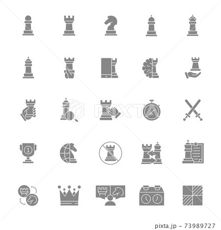Set of chess gray icon. Board game, king, queen, bishop, pawn, rook, knight and more. 73989727