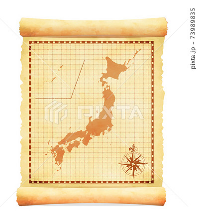 色褪せて丸まった古地図ベクターイラスト 日本地図のイラスト素材 7395