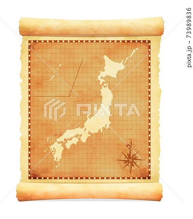 色褪せて丸まった古地図ベクターイラスト 日本地図のイラスト素材 7396