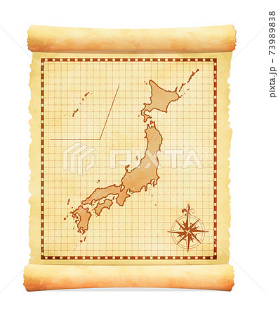 色褪せて丸まった古地図ベクターイラスト 日本地図のイラスト素材 7398