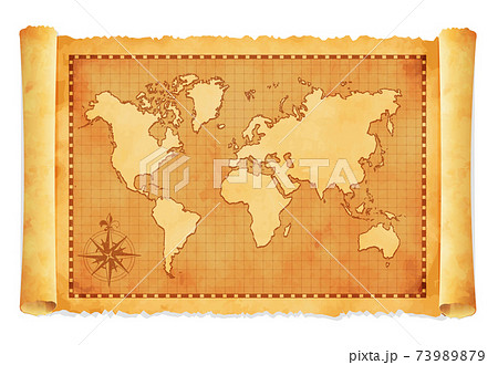 色褪せて丸まった古地図ベクターイラスト 世界地図のイラスト素材