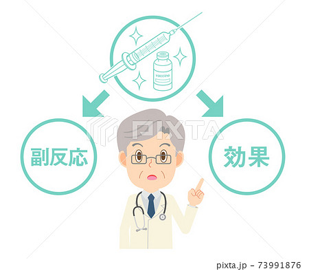 ワクチンの効果と副反応の説明をする白衣の男性医師 73991876