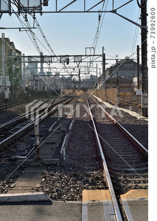 Jr大宮工場裏踏切から大宮駅方向の眺めの写真素材