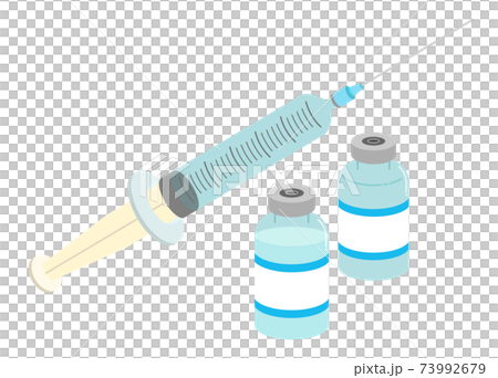 Illustration of vaccine and syringe [without letters] 73992679