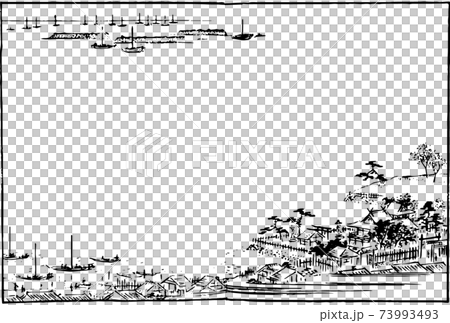 江戶山水畫：漁船和海邊小鎮 73993493