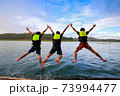 People is jumping to water in dam 73994477
