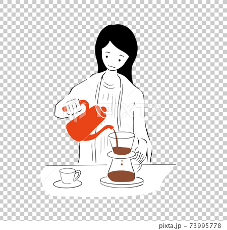 コーヒーを注ぐ女性のイラストのイラスト素材