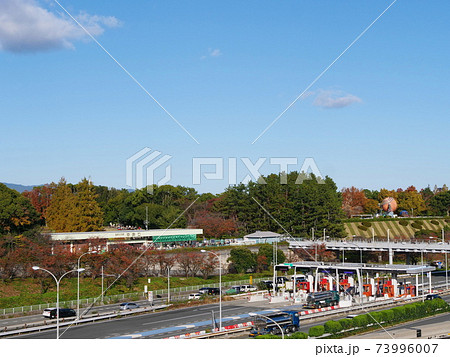 大阪　吹田　万博公園と中国道吹田料金所（万博記念公園駅から、晩秋） 73996007