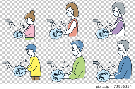 Hand wash, sterilization, family, infectious disease, virus countermeasures, prevention, health, cleanliness set 73996334