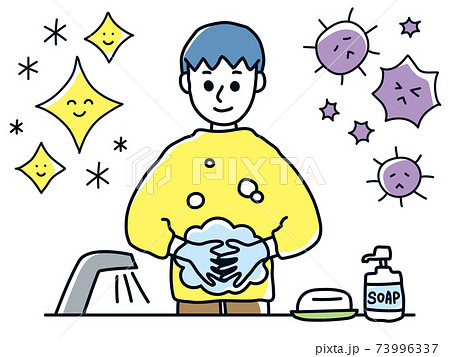 手洗い 除菌 男の子 子供 幼稚園 小学校 10代 感染症 ウイルス 対策 予防 健康 清潔のイラスト素材