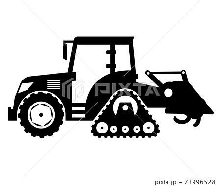 クローラー仕様のトラクター 農業機械 白黒シルエットのイラスト素材