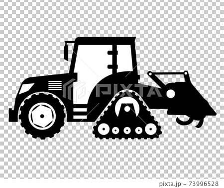 クローラー仕様のトラクター 農業機械 白黒シルエットのイラスト素材