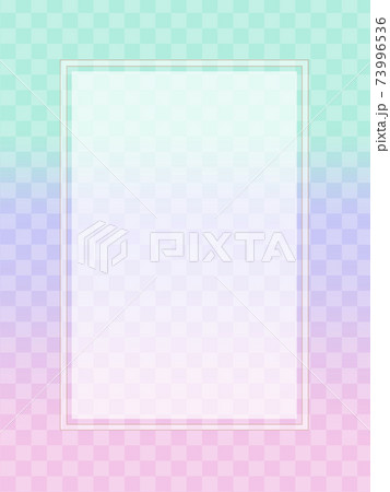 市松模様の入った水色から薄紫 ピンクの3色のグラデーション背景に長方形のフレームのイラスト素材