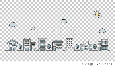 街並みのイラスト シンプル 空 線 背景 おしゃれ アイコン 町 ビル 風景 都会のイラスト素材