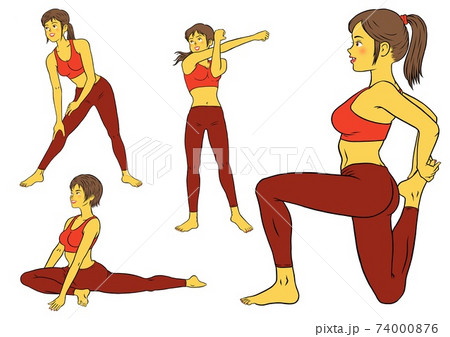 ストレッチをする、フィットネスインストラクターの女性4セット 74000876