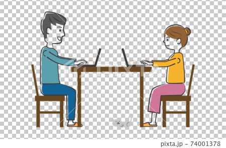 A couple working remotely in a small rented house 74001378