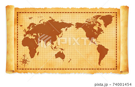 色褪せて丸まった古地図ベクターイラスト 世界地図のイラスト素材
