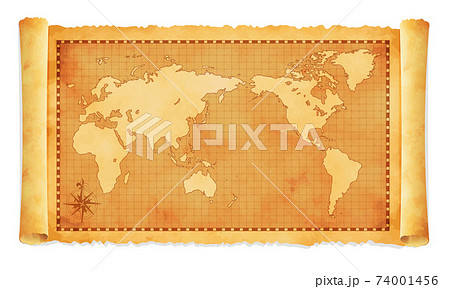 色褪せて丸まった古地図ベクターイラスト 世界地図のイラスト素材