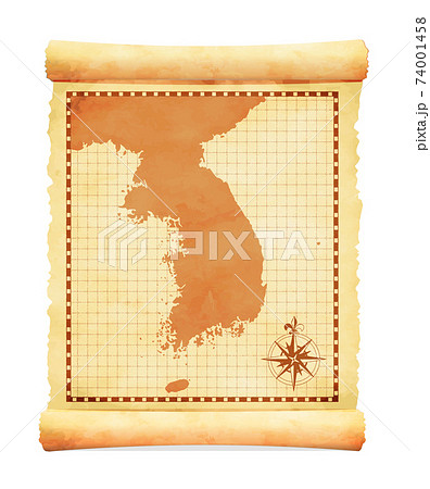 色褪せて丸まった古地図ベクターイラスト / 韓国・朝鮮半島