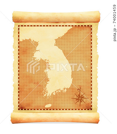 色褪せて丸まった古地図ベクターイラスト / 韓国・朝鮮半島
