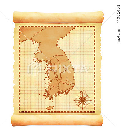 色褪せて丸まった古地図ベクターイラスト / 韓国（行政地区）