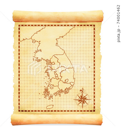色褪せて丸まった古地図ベクターイラスト / 韓国（行政地区）