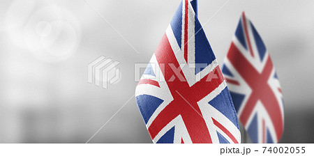 Small national flags of the United Kingdom on a light blurry background 74002055