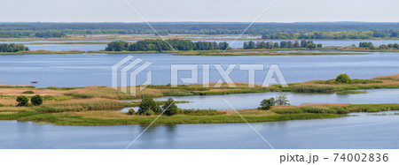 Dnipro river summer panoramic landscape, Kaniv water Reservoir, Kyiv Region, Ukraine. Dnipro river summer panoramic landscape, Kaniv water Reservoir, Kyiv Region, Ukraine. 74002836