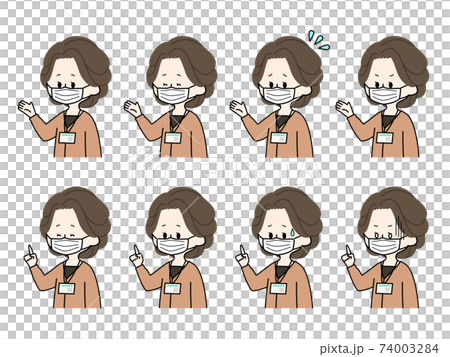 マスクをしている女性職員の表情セット 74003284
