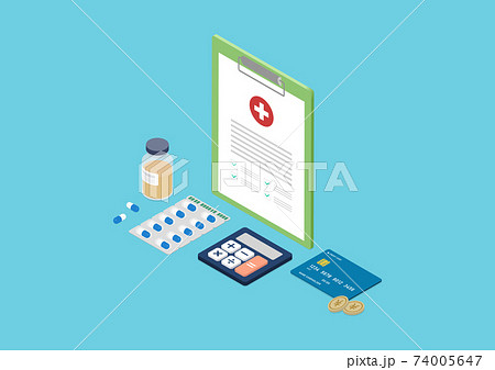 治療費・医療費・薬代・診療報酬のイラスト素材 74005647