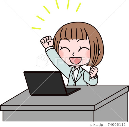 オフィスワーク 喜ぶ女性のイラスト素材