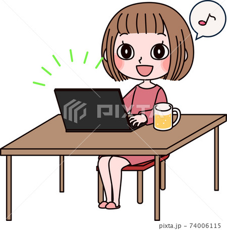 リモート飲み会で楽しむ女性 74006115