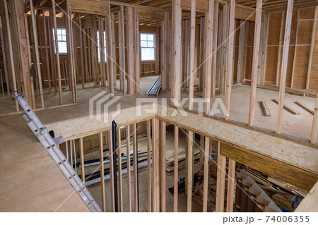 Wood building frame structure on a new development 74006355