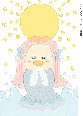 水彩風祈るアマビエ　ハガキテンプレート 74007977