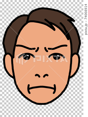 正面を向いた中年男性（怒る、不快、背景白） 74008914