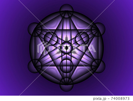 Alchemy occult Mandala, Metatrons Cube, Flower of Life. Sacred geometry, graphic element magic hexagram. Vector Mystic platonic solids, geometric drawing, crop circles on vintage purple background 74008973