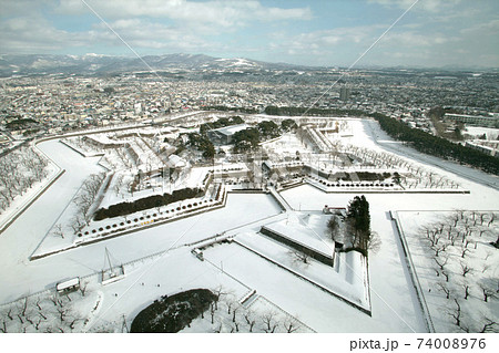 冬の五稜郭　五稜郭公園　五稜郭タワー 74008976