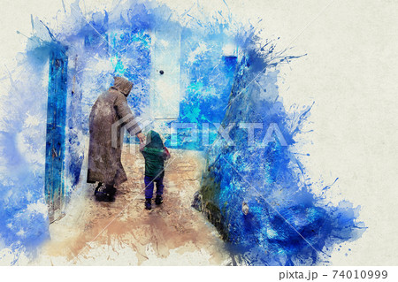 Chefchaouen, a city with blue painted houses. A city with narrow, beautiful, blue streets. 74010999